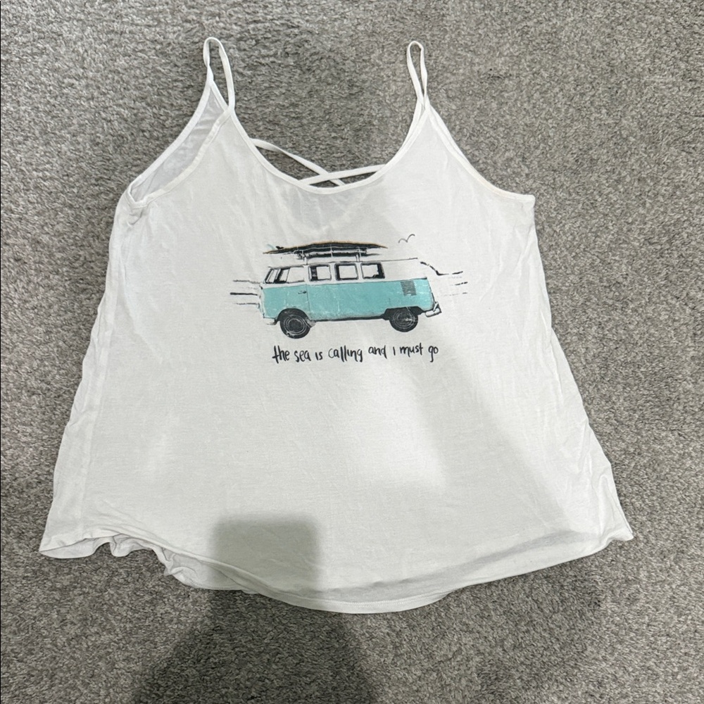 Altar'd State White Tank with Blue Van Graphic
